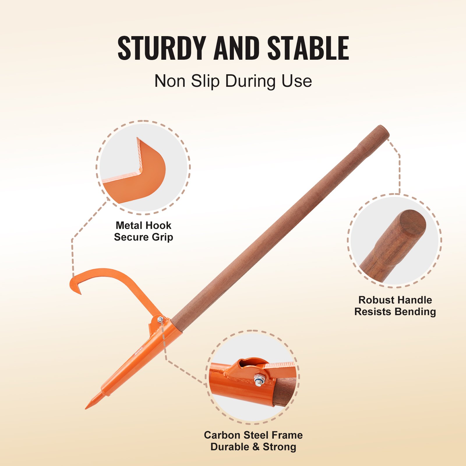 VEVOR Log Peavey, 46.5 in, Wooden Handle Log Lifter, Heavy Duty Log Roller with Max 18 in Opening, Rust-Resistant Log Jack Cant Hook, Felling Log Roller Tool for Rolling, Raising, Turning Logs