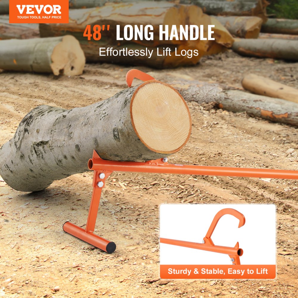 VEVOR Vellifter, 1219 mm, Robuuste houtlifter met metalen handvat, Houtdraaier met verstelbare draaihaak, Velhulp voor boomstammen tot φ 38 cm, Houtlifter voor het rollen, zagen en tillen van boomstammen