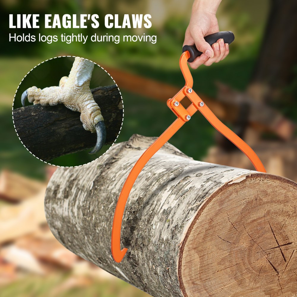 VEVOR Log Tongs, 20 inch 2 Claw Logging Skidding Tongs Non-Slip Grip, Steel Hand Log Grapple with 110 lbs Loading Capacity, Log Lifting, Handling, Dragging & Carrying Tool