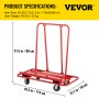 VEVOR Drywall Cart, 45.3"L × 21.7"W × 31.5"H Drywall Sheet Carts with 2200 LBS/1 Ton Load Capacity, Heavy Duty Plasterboard Trolley with Four 5" Wheels, Service Dolly for Handling Sheetrock Sheet Pane