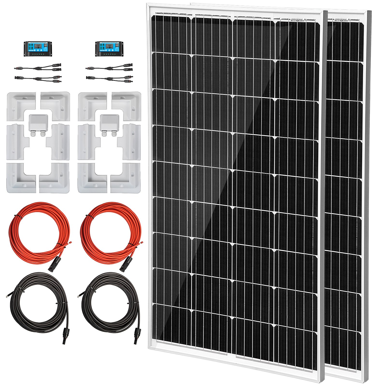 Vevor 2 Stuks 150 W Zonnepaneel Kit 12 V Acculader 7-boorbeugel Voor Rv Boot