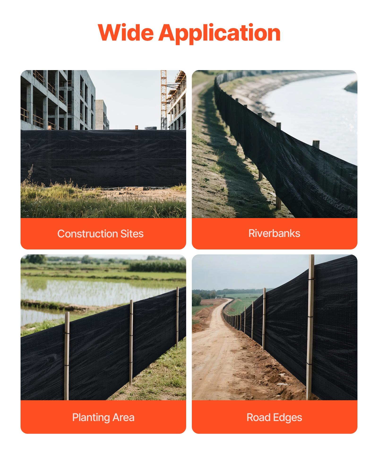 VEVOR Bouwplaatshek, 0,91 x 152,4 m Erosiebestrijdingshek, modderhek van robuust industrieel polypropyleenweefsel voor sedimentretentie, tijdelijk weefsel voor bouwplaatsen