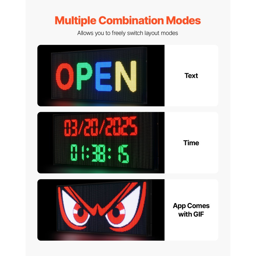 VEVOR LED-scrollend display, programmeerbaar P6 doe-het-zelf scorebord 990 x 412 mm voor winkels, restaurants en concerten, digitaal display, met aanpasbaar tekstpatroon, GIF en Bluetooth-appbediening.
