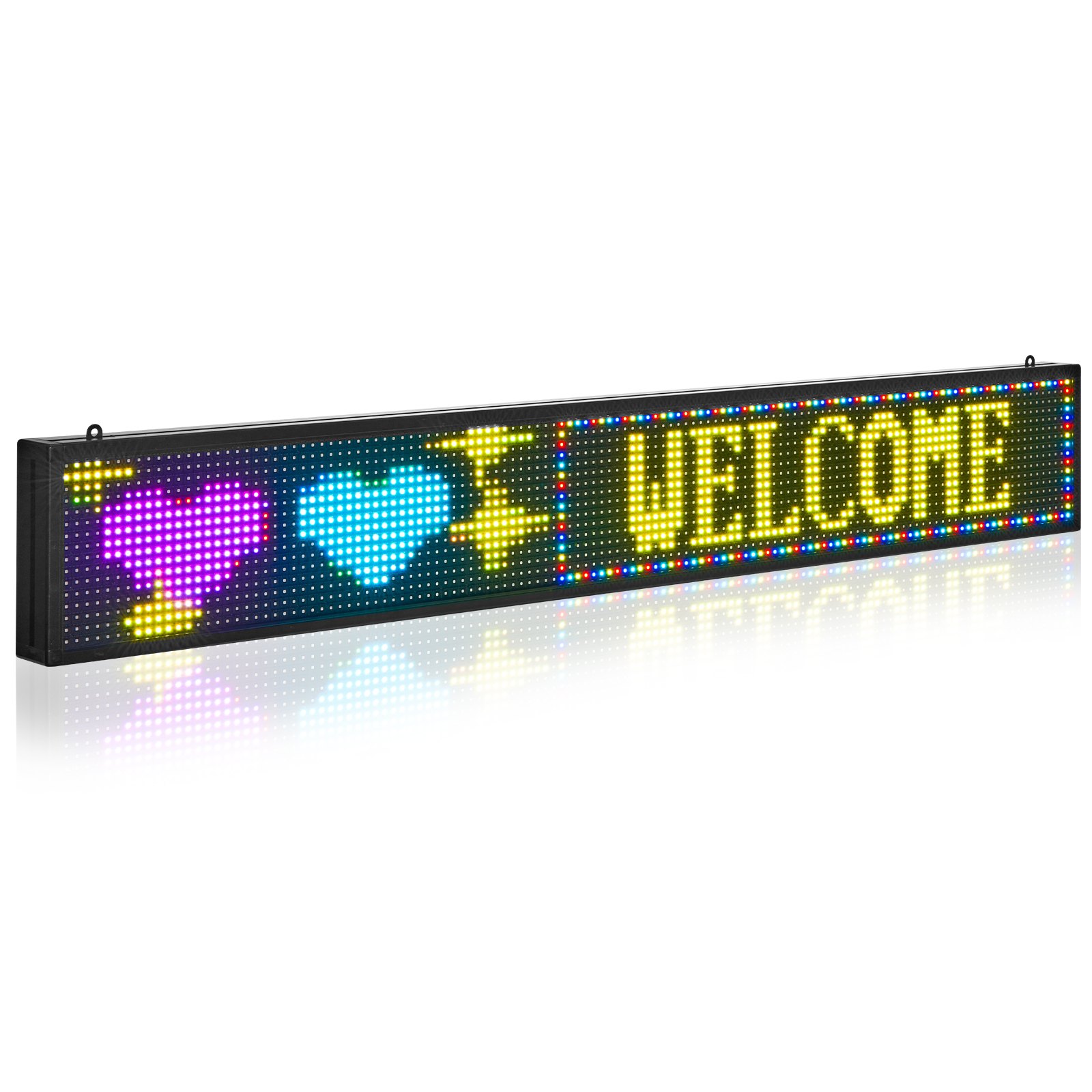 VEVOR Programmeerbaar LED-bord P10 Full Color Flexibel Digitaal Scrollpaneel, DIY Displaybord met Aangepast Tekstpatroon en GIF & Bluetooth App-bediening (1310 x 190 x 55 mm)