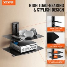 VEVOR 2-Tier Glass Floating Shelves Holds up to 18 lbs TV Wall Mount with Shelf