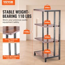 VEVOR 4-Tier AV Media Stand Height-Adjustable Wooden Audio-Video Media Stand