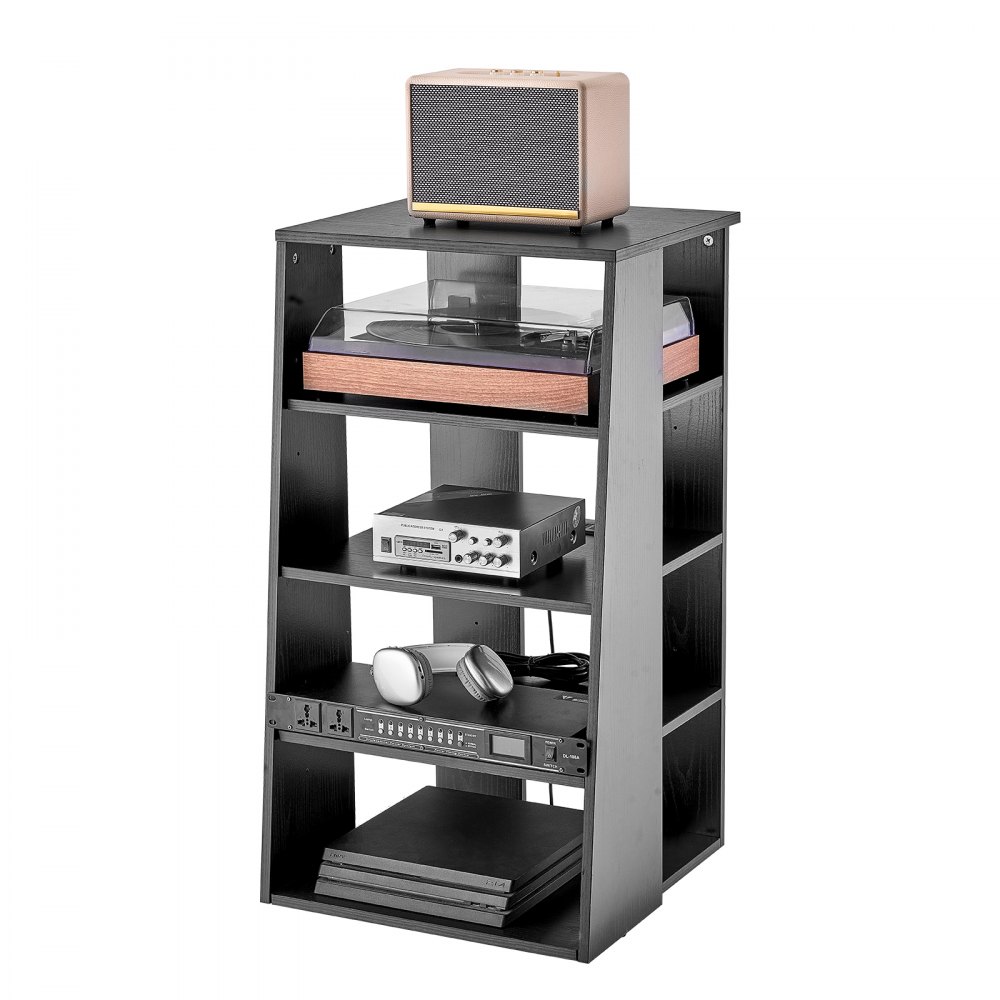 VEVOR 5 Tiers AV Media Stand Height-Adjustable Wooden Audio-Video Media Stand