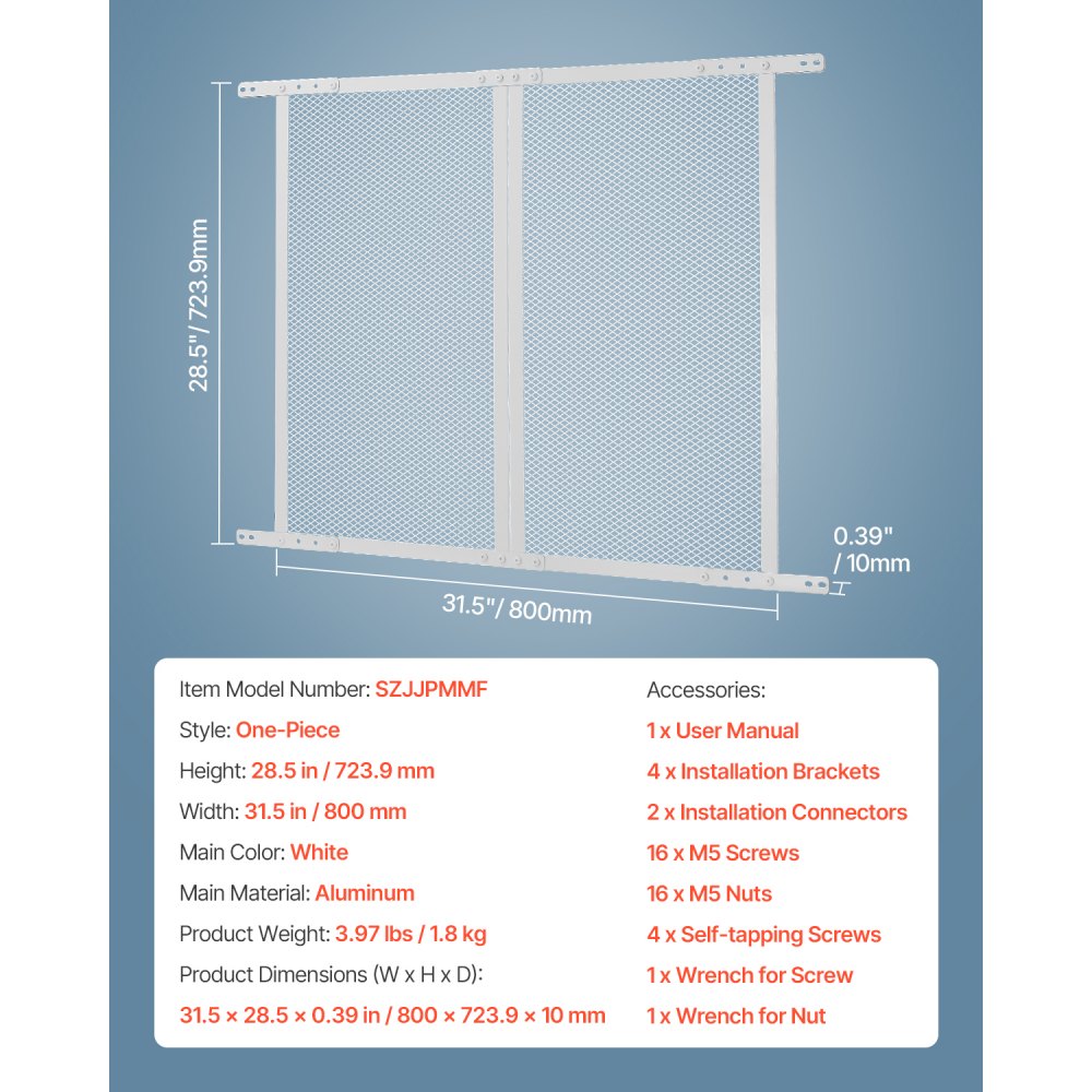 VEVOR RV Screen Door Protector, 800x723.9 mm Door Grille, Easy to Install and Disassemble, Reinforced Breathable Protective Mesh, Aluminum Alloy Camper RV Entry Protector for Pet Protection, White