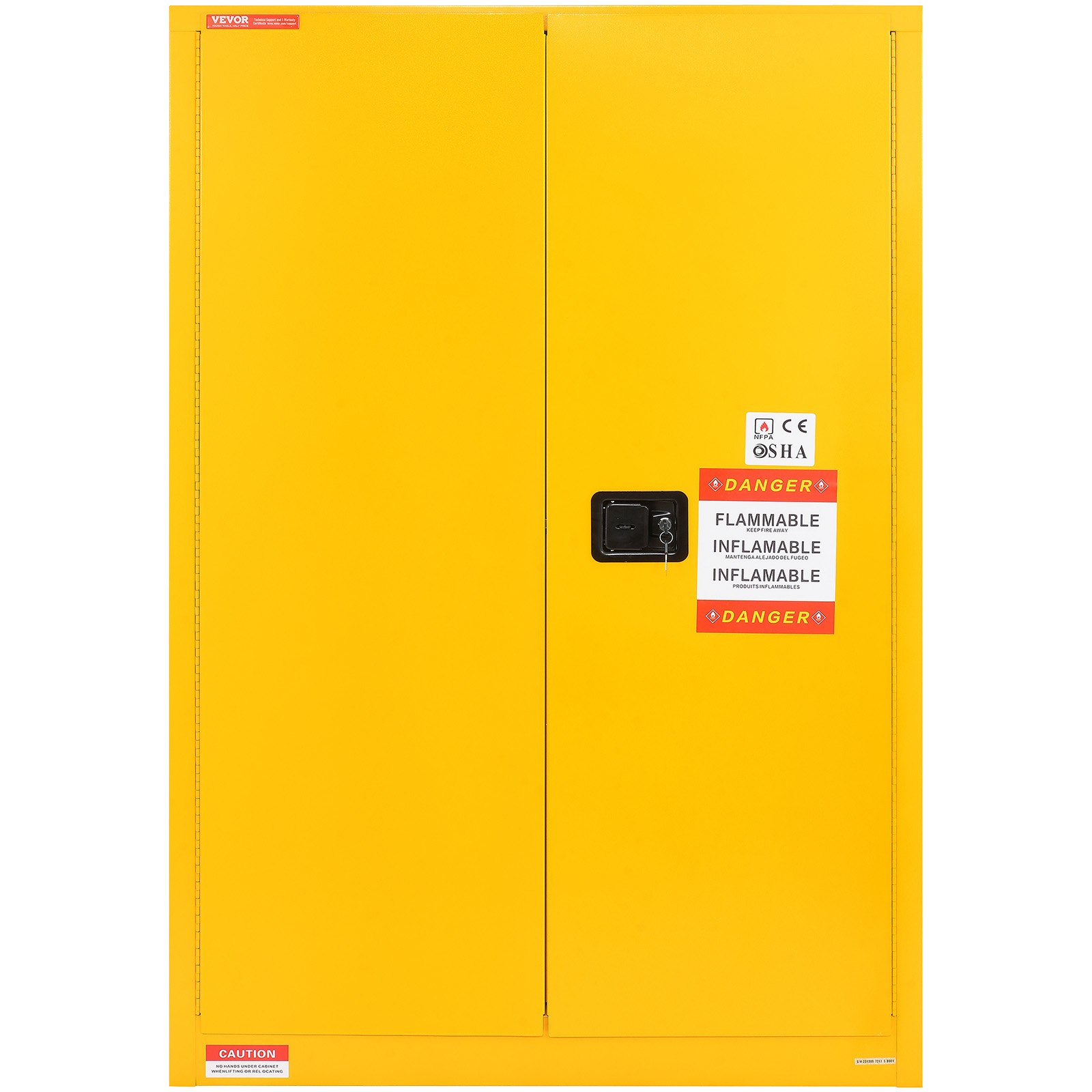 VEVOR Flammable Safety Cabinet, 45 Gal, Cold-Rolled Steel Flammable Liquid Storage Cabinet, 42.9 x 18.1 x 65.2 in Explosion Proof with 2 Adjustable Shelves 2 Manual Doors for Industrial Use, Yellow