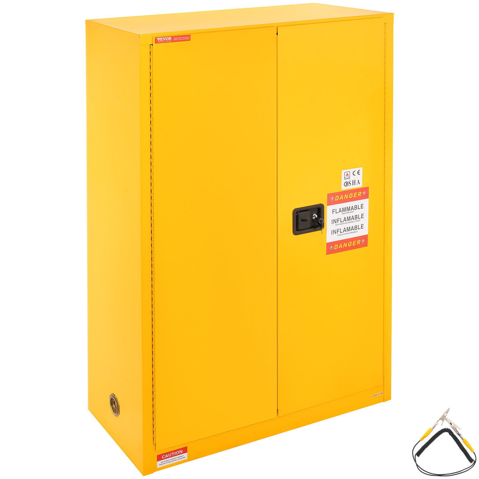 VEVOR Flammable Safety Cabinet, 45 Gal, Cold-Rolled Steel Flammable Liquid Storage Cabinet, 42.9 x 18.1 x 65.2 in Explosion Proof with 2 Adjustable Shelves 2 Manual Doors for Industrial Use, Yellow