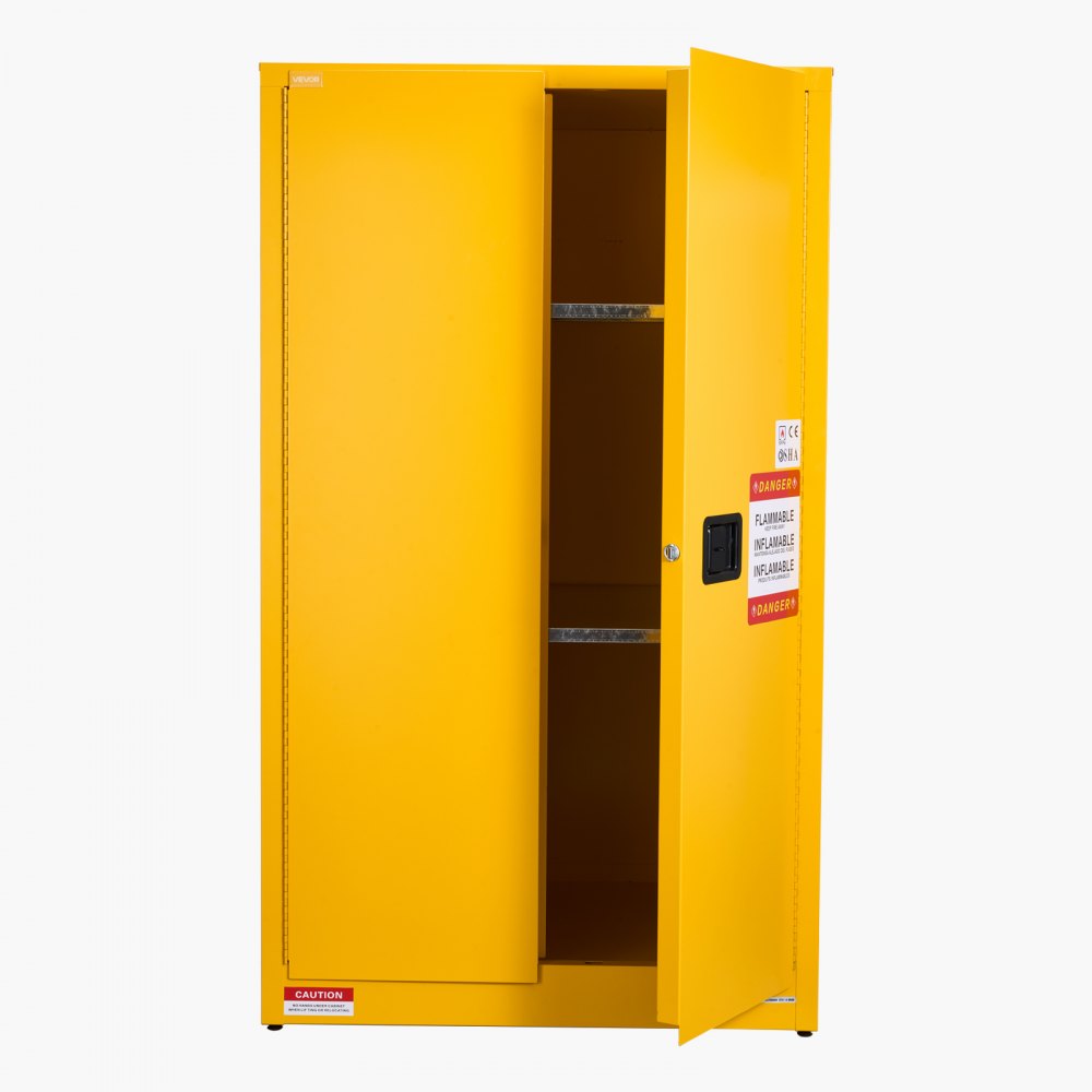 VEVOR Brandblusserkast, brandblussbare brandbare opbergkast (246 L) met verstelbare plank, brandblusserkasten gemaakt van koudgewalst en gegalvaniseerd staal, gele beschermende kast voor gevaarlijke stoffen