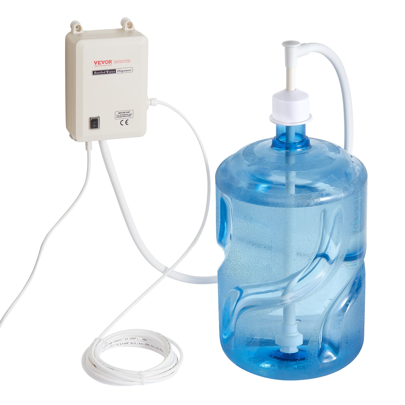 VEVOR Elektrische Waterdispenserpomp, 1 Gallon Elektrische Drinkwaterpomp, 40 PSI per min Elektrische Waterdispenserpomp met 1x20 voet PE-buis, 4xStille Siliconen Voeten, 1 x Deksel 35W Twee Buizen