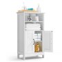 VEVOR Bathroom Floor Cabinet, 4-Tier, Wooden Storage Organizer with 2 Doors and Adjustable Shelf, Modern Bathroom Furniture Home Decor Freestanding Cupboard for Kitchen/Living Room/Entryway Use, White