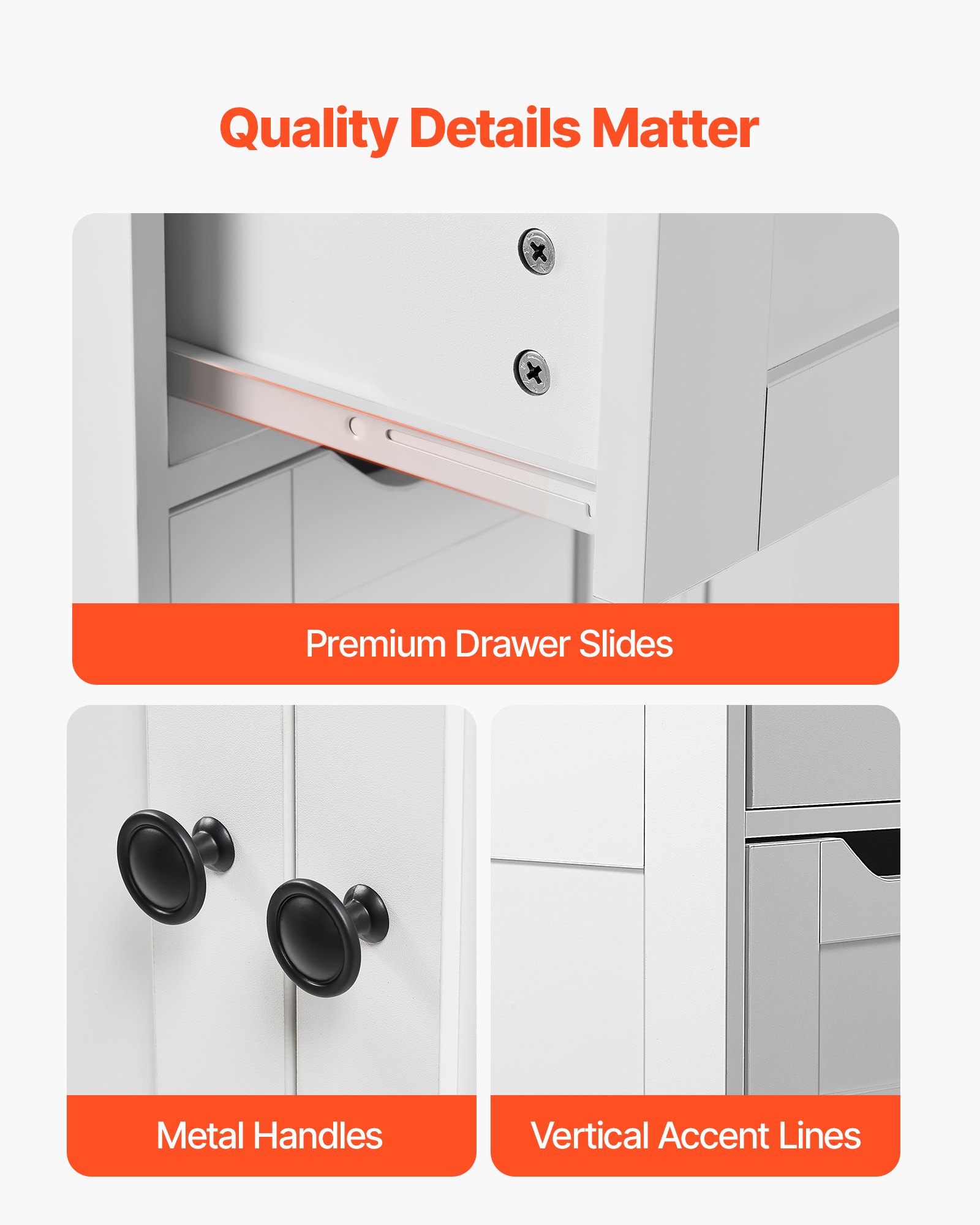 VEVOR Badkamerkast 3-laags hout met 2 deuren, 4 lades en verstelbare plank, staande kast voor keuken/woonkamer/entree, opbergkast keukenkast wit