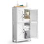 VEVOR Bathroom Floor Cabinet, 4-Tier, Wooden Storage Organizer with 4 Doors and Adjustable Shelf, Modern Bathroom Furniture Home Decor Freestanding Cupboard for Kitchen/Living Room/Entryway Use, White