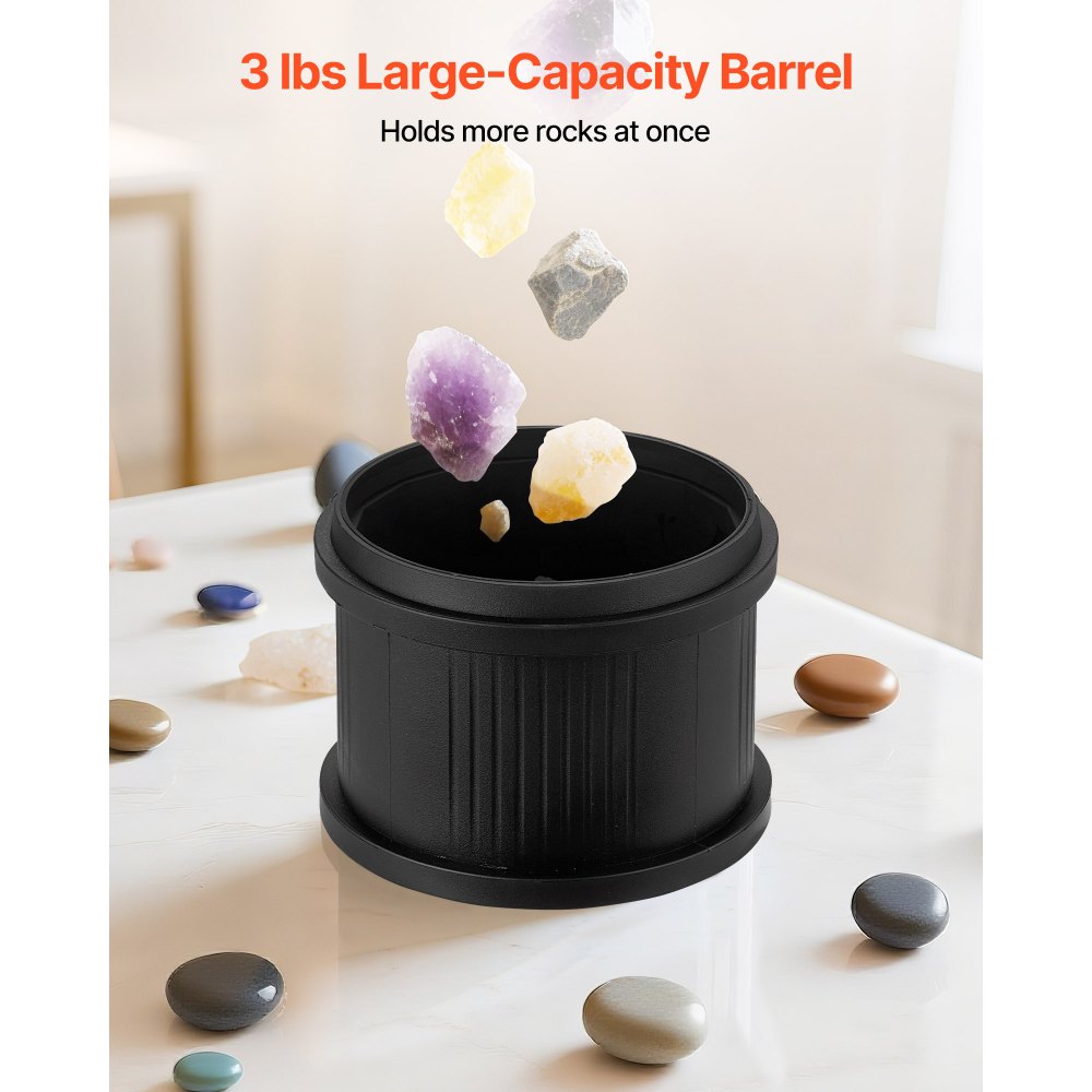 VEVOR electric polishing machine, stone polisher, 1.36 kg load capacity, 4 speed settings, stone polishing set with raw gemstones & polishing grains & 9-day polishing timer & intuitive control panel, black