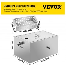 VEVOR Commercial Grease Interceptor, 13GPM Commercial Grease Trap, 20LB Grease Interceptor, Stainless Steel Grease Trap with Top & Side Inlet, Under Sink Grease Trap for Restaurant Factory Home Kitche