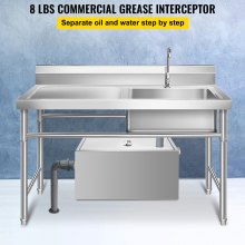 VEVOR Commercial Grease Interceptor, 6 GPM Commercial Grease Trap, 8 LB Grease Interceptor, Stainless Steel Grease Trap with Top & Side Inlet, Under Sink Grease Trap for Restaurant Factory Home Kitche