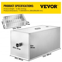 VEVOR Commercial Grease Interceptor, 6 GPM Commercial Grease Trap, 8 LB Grease Interceptor, Stainless Steel Grease Trap with Top & Side Inlet, Under Sink Grease Trap for Restaurant Factory Home Kitche