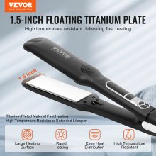 VEVOR Hair Straightener, 1.5 inch Titanium Flat Iron, Negative Ion Hair Iron, LCD Display and 25 Temperature Levels - 210 °F (approx. 99 °C) to 450 °F (approx. 232 °C), for Salon, Home or Travel
