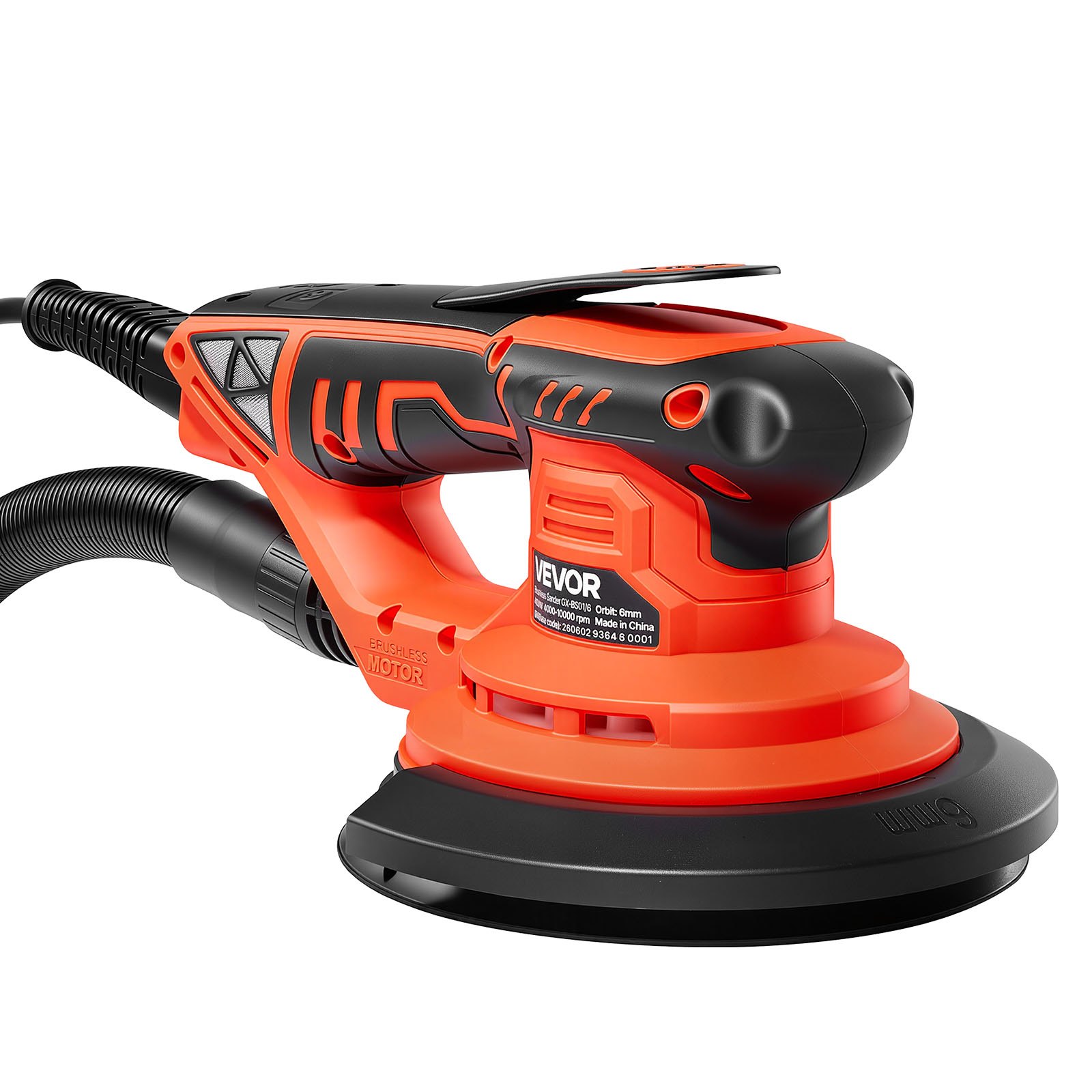 VEVOR 400W excentrische schuurmachine, 152 mm borstelloze schuurmachine voor hout, 4000-10000 tpm, 7-traps snelheidsregeling, 10 schuurvellen, stofzak, 4 m netsnoer, handzame schuurmachine voor houtbewerking