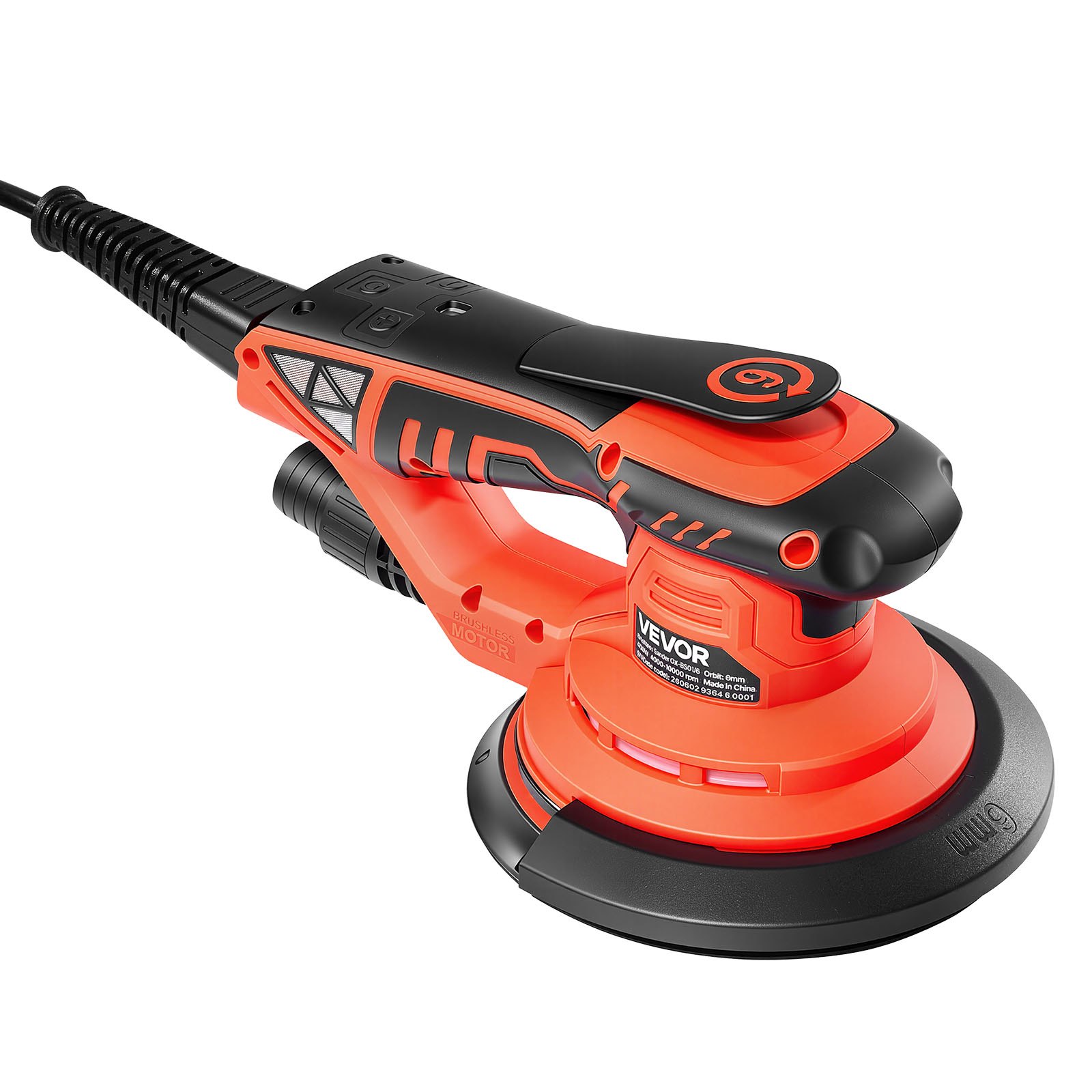 VEVOR 400W excentrische schuurmachine, 152 mm borstelloze schuurmachine voor hout, 4000-10000 tpm, 7-traps snelheidsregeling, 10 schuurvellen, stofzak, 4 m netsnoer, handzame schuurmachine voor houtbewerking