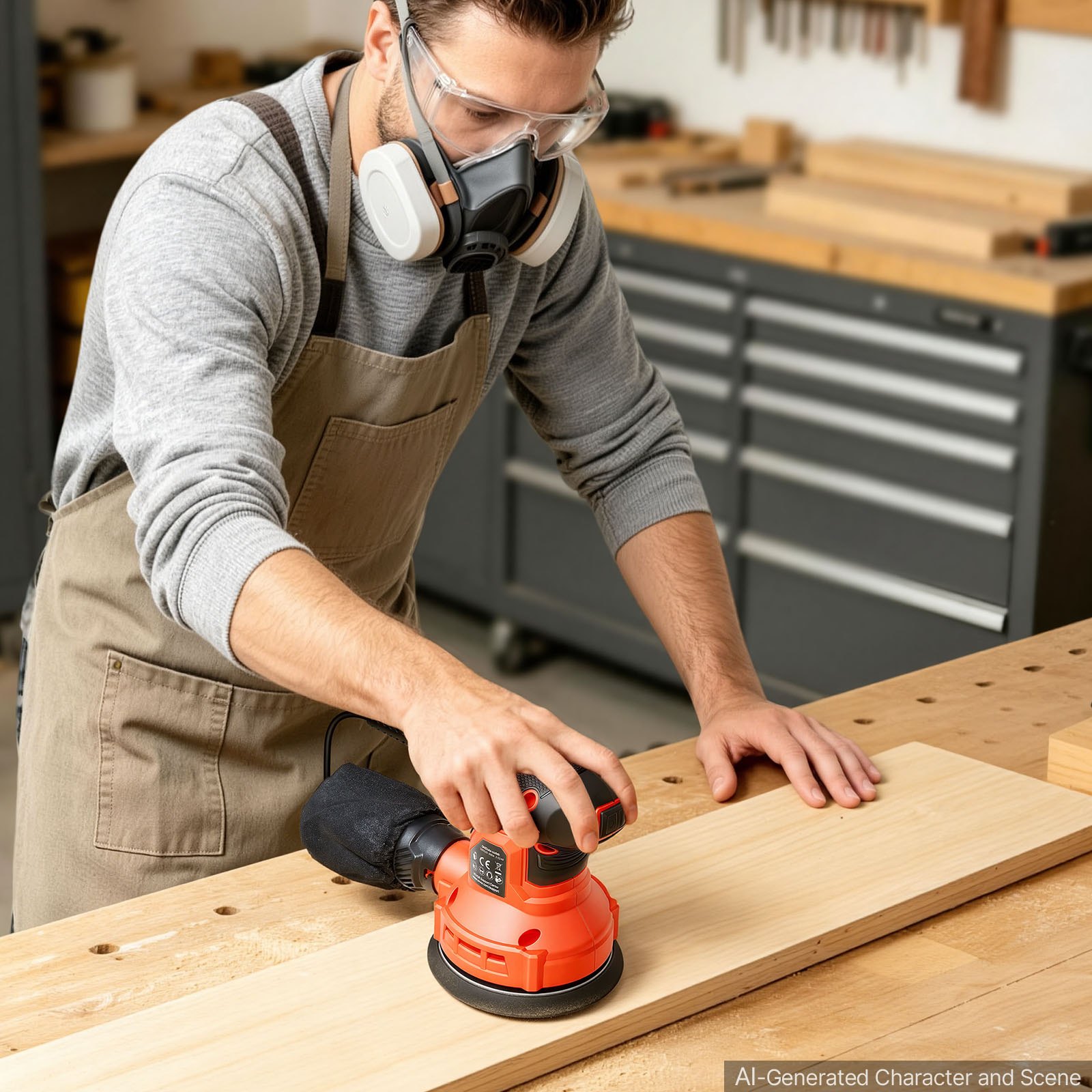 VEVOR 250W excentrische schuurmachine 127 mm elektrische houtschuurmachine, 6000-12000 tpm, 6-traps snelheidsregeling, 16 schuurvellen, stofzak, 3 m netsnoer, handzame schuurmachine voor houtbewerking