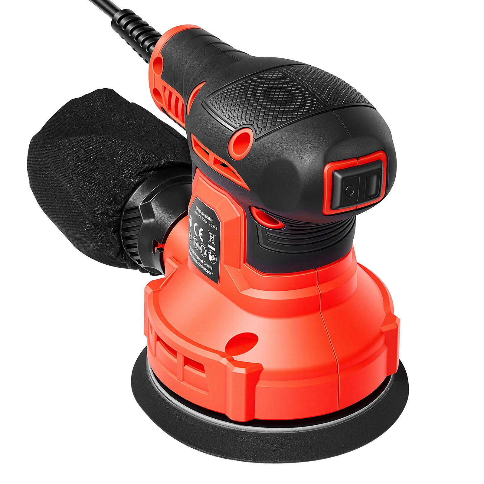 VEVOR 250W excentrische schuurmachine 127 mm elektrische houtschuurmachine, 6000-12000 tpm, 6-traps snelheidsregeling, 16 schuurvellen, stofzak, 3 m netsnoer, handzame schuurmachine voor houtbewerking