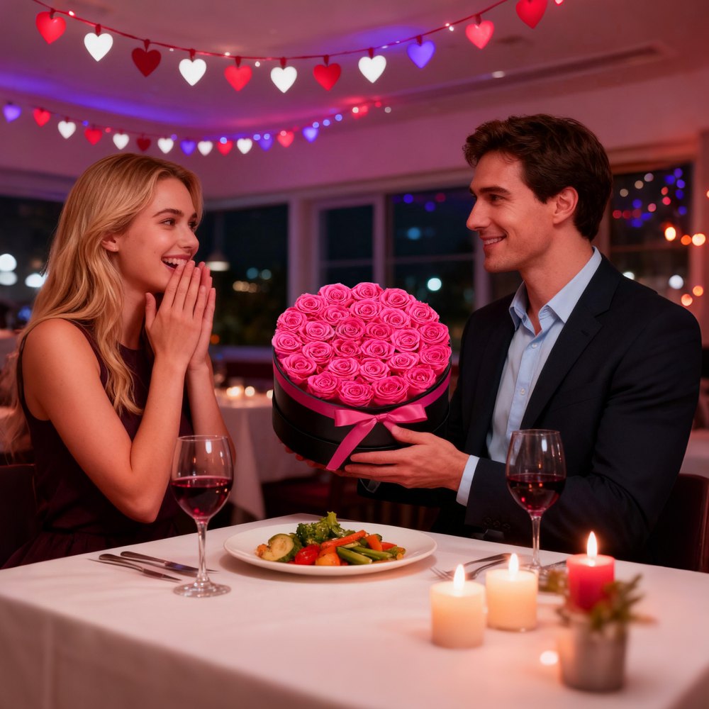 VEVOR 27 Eeuwige Rozen in een Ronde Doos, Geconserveerd Boeket, Bloemengeschenkdoos voor Uw Vrouw, Moeders, Geliefden, voor Bruiloften, Moederdag, Valentijnsdag, Kerstmis, Rozenrood