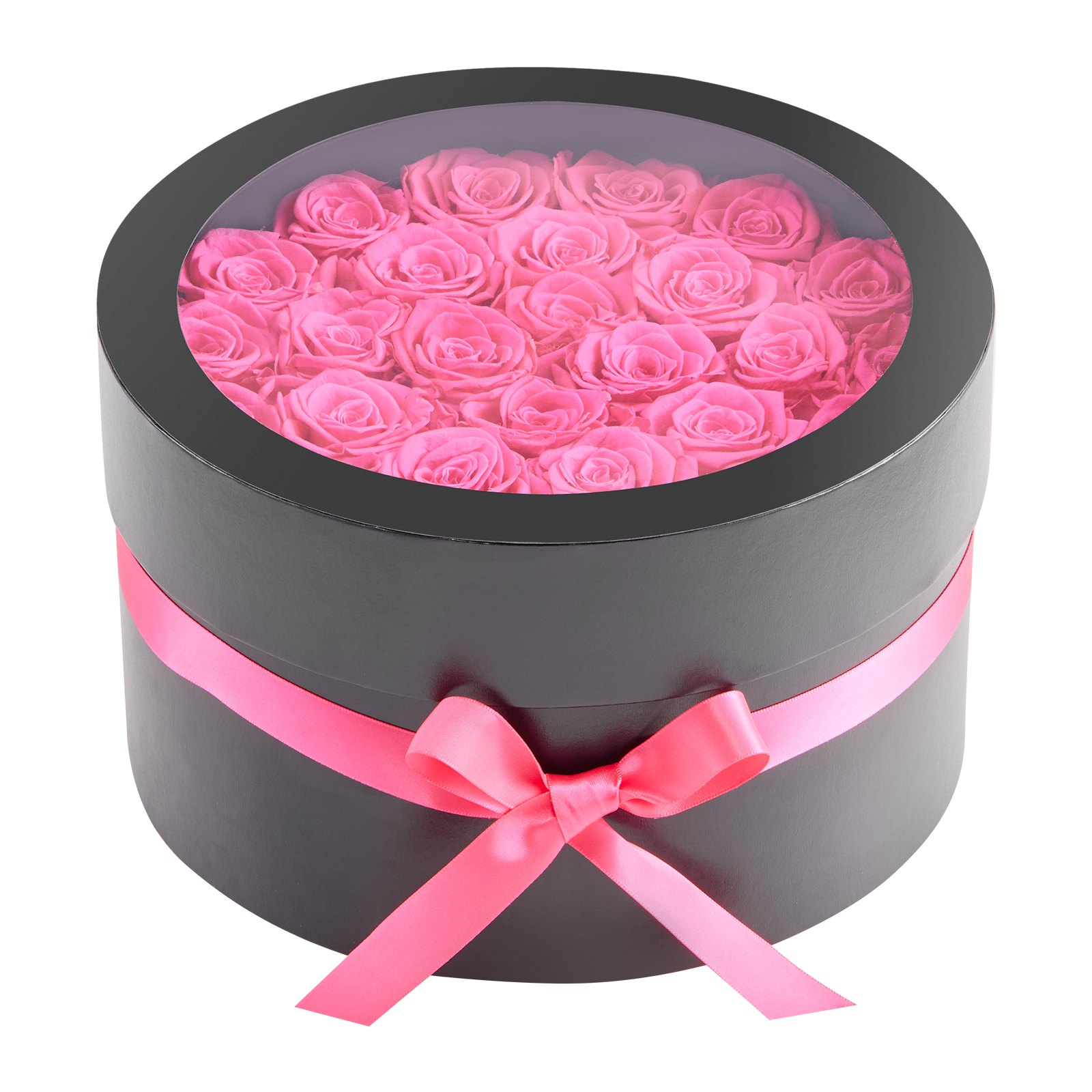 VEVOR 27 Eeuwige Rozen in een Ronde Doos, Geconserveerd Boeket, Bloemengeschenkdoos voor Uw Vrouw, Moeders, Geliefden, voor Bruiloften, Moederdag, Valentijnsdag, Kerstmis, Rozenrood