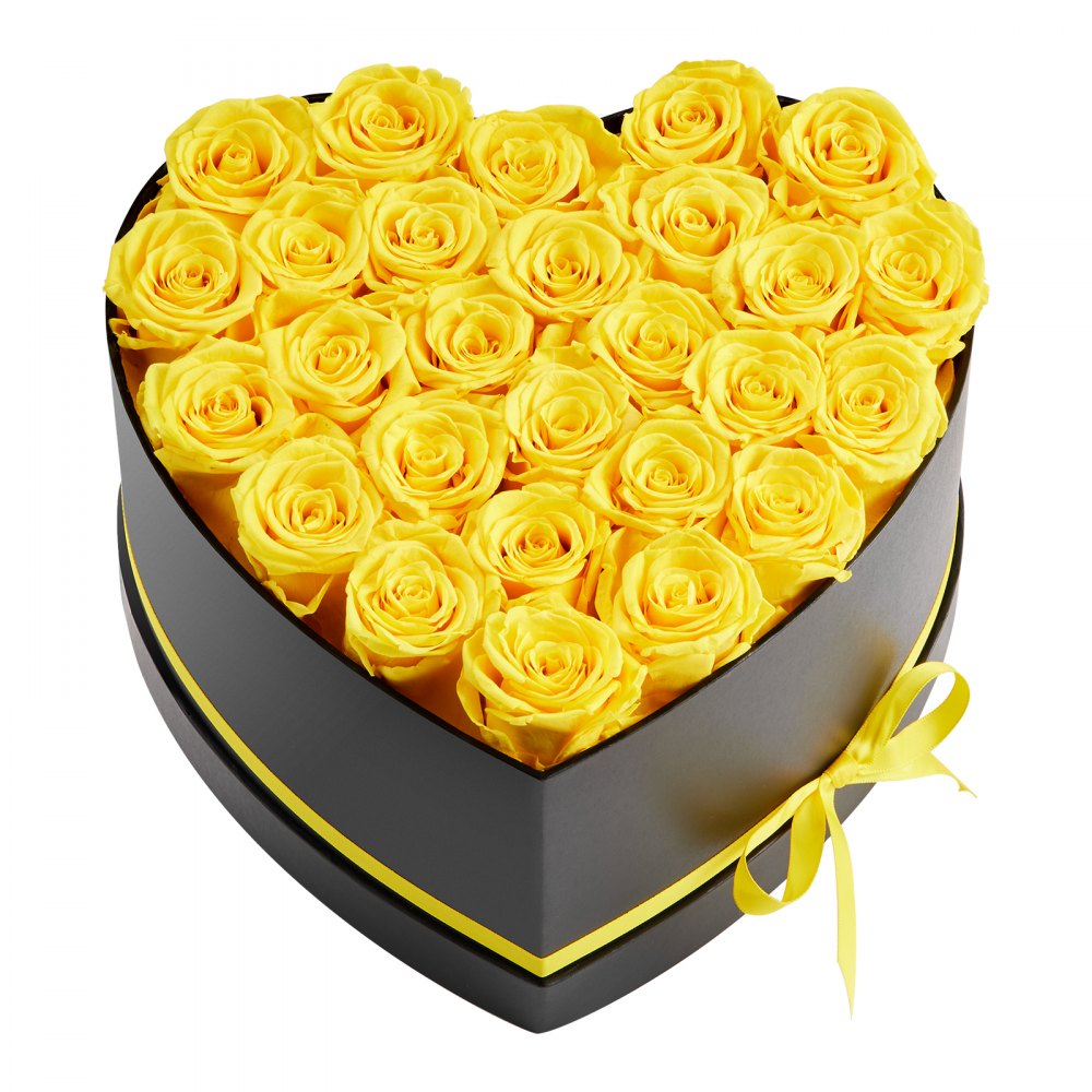 VEVOR 27 stuks Eeuwige Rozen in Hartvormige Doos, Geconserveerd Boeket, Bloemengeschenkdoos voor uw vrouw, moeders, geliefden, voor bruiloften, Moederdag, Valentijnsdag, Kerstmis, Geel