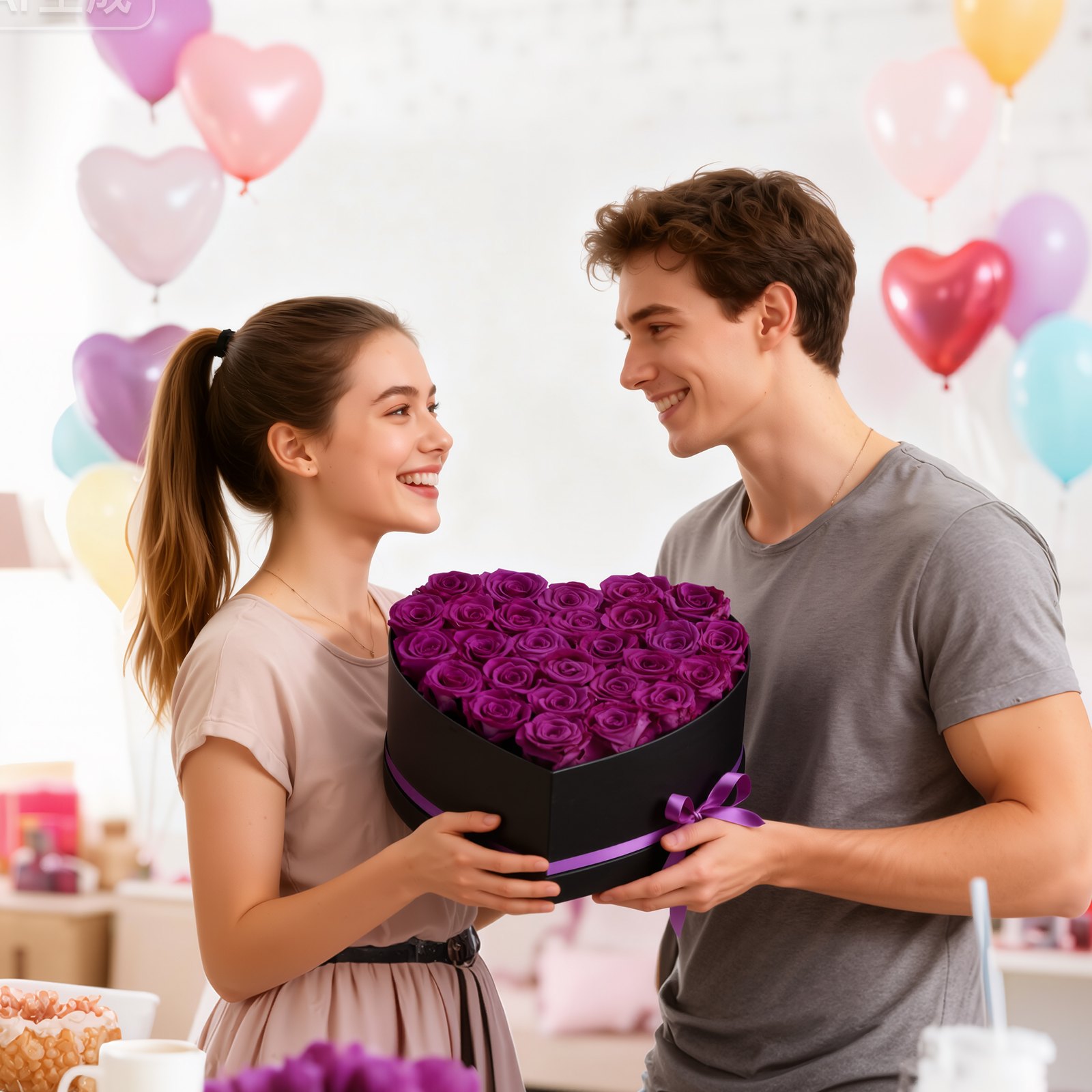 VEVOR 27x Eeuwige Rozen in Hartvormige Doos, Geconserveerd Boeket, Bloemengeschenkdoos voor Uw Vrouw, Moeders, Geliefden, voor Bruiloften, Moederdag, Valentijnsdag, Kerstmis, Donkerpaars