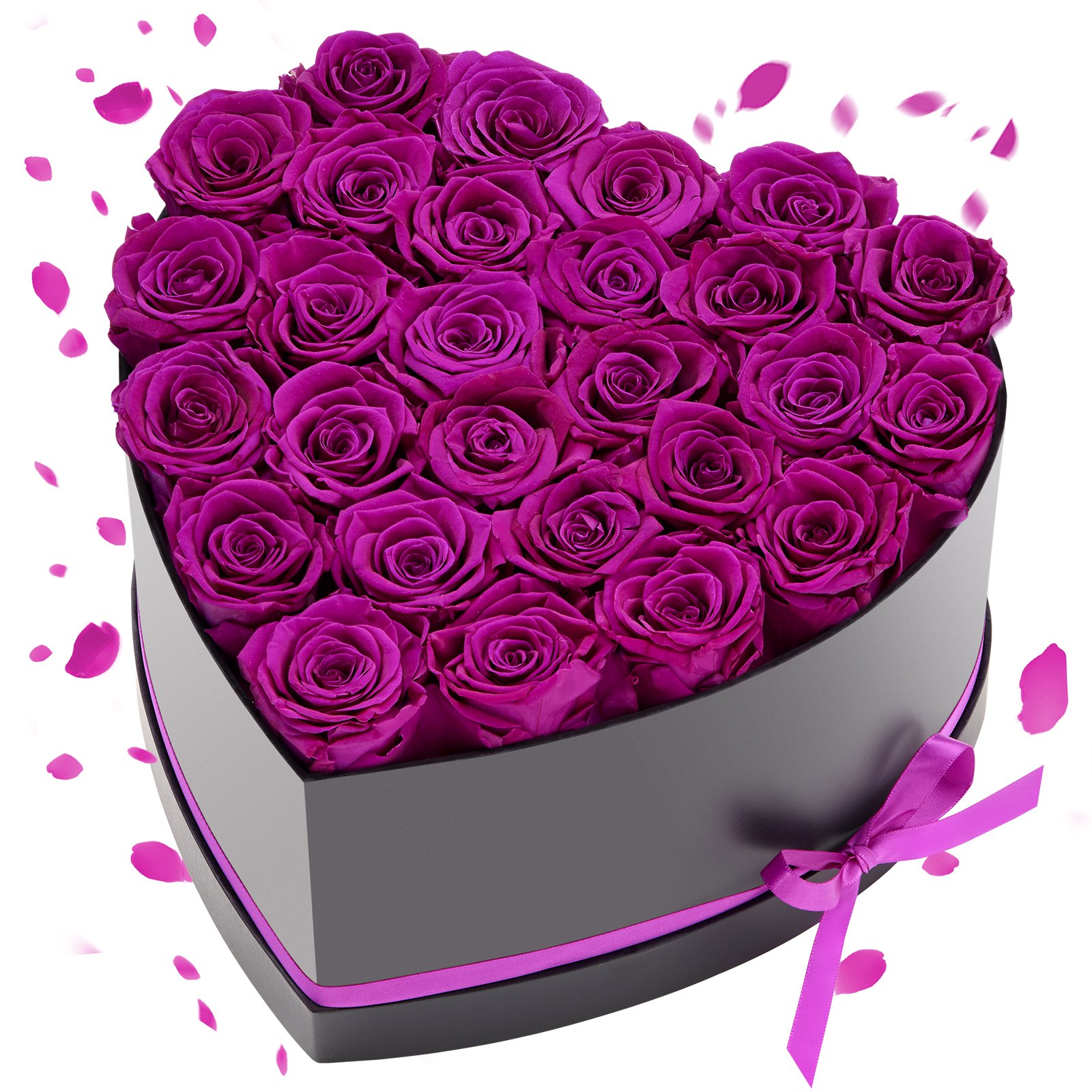 VEVOR 27x Eeuwige Rozen in Hartvormige Doos, Geconserveerd Boeket, Bloemengeschenkdoos voor Uw Vrouw, Moeders, Geliefden, voor Bruiloften, Moederdag, Valentijnsdag, Kerstmis, Donkerpaars