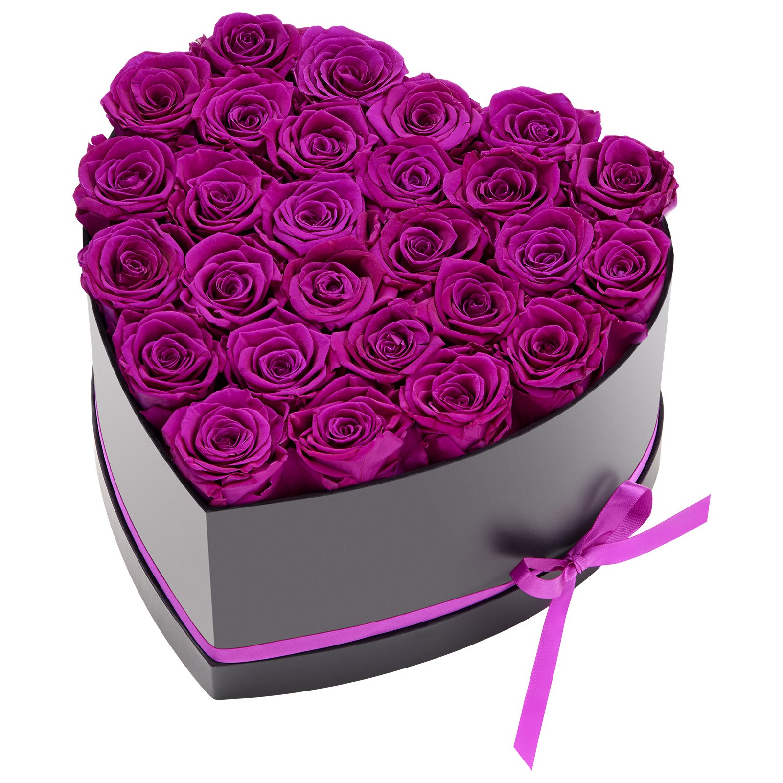 VEVOR 27x Eeuwige Rozen in Hartvormige Doos, Geconserveerd Boeket, Bloemengeschenkdoos voor Uw Vrouw, Moeders, Geliefden, voor Bruiloften, Moederdag, Valentijnsdag, Kerstmis, Donkerpaars