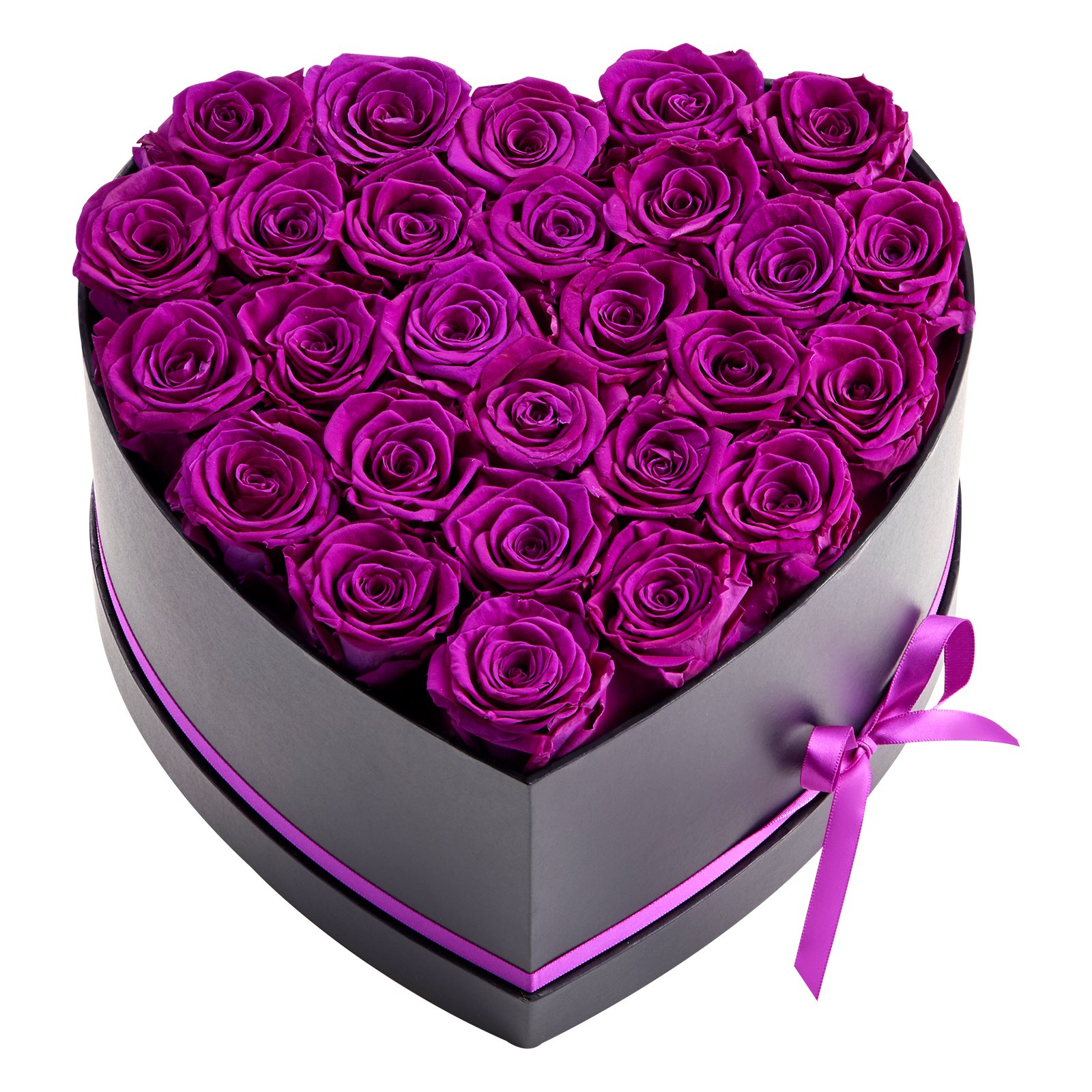 VEVOR 27x Eeuwige Rozen in Hartvormige Doos, Geconserveerd Boeket, Bloemengeschenkdoos voor Uw Vrouw, Moeders, Geliefden, voor Bruiloften, Moederdag, Valentijnsdag, Kerstmis, Donkerpaars