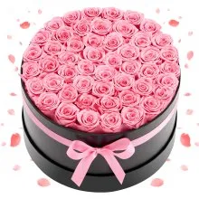 VEVOR 50x Eeuwige Rozen in een ronde doos, geconserveerd boeket, bloemengeschenkdoos voor uw vrouw, moeders, geliefden, voor bruiloften, Moederdag, Valentijnsdag, Kerstmis, roze