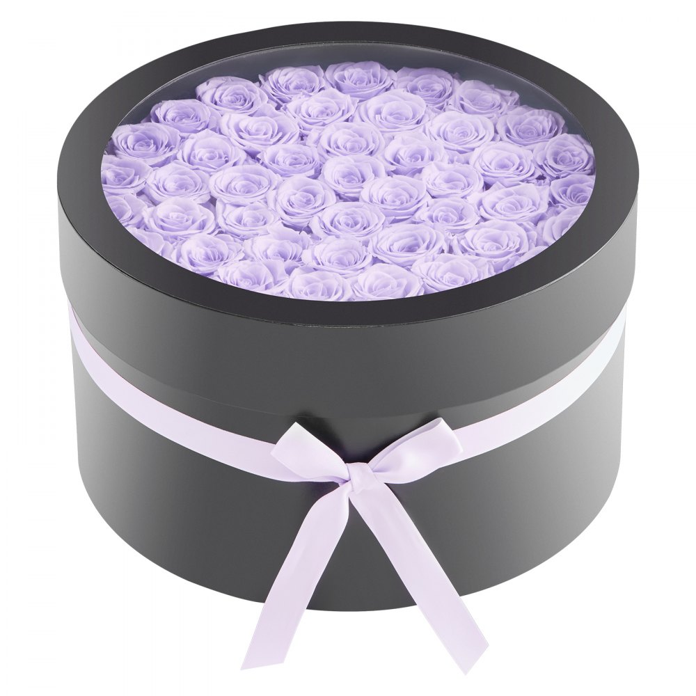 VEVOR 50x Eeuwige Rozen in een ronde doos, geconserveerd boeket, bloemengeschenkdoos voor uw vrouw, moeders, geliefden, voor bruiloften, Moederdag, Valentijnsdag, Kerstmis, lavendelpaars