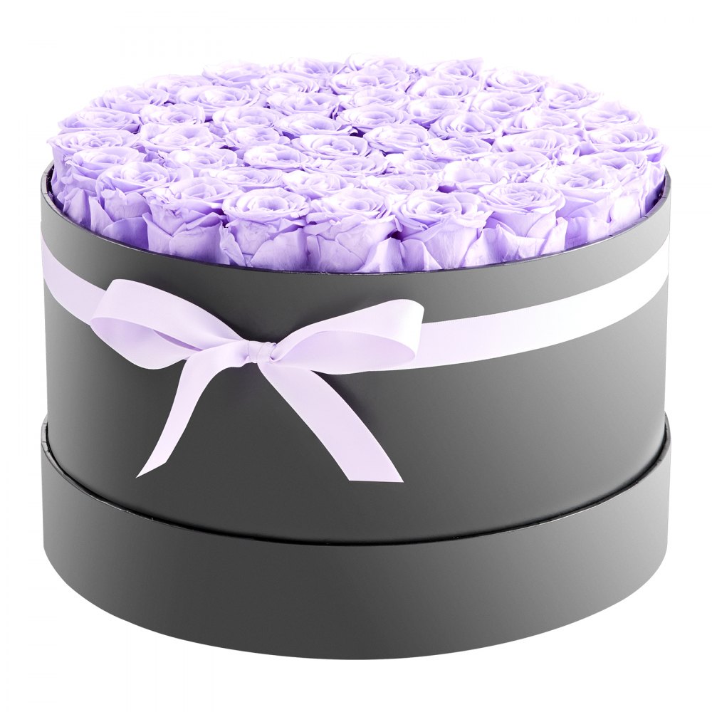 VEVOR 50x Eeuwige Rozen in een ronde doos, geconserveerd boeket, bloemengeschenkdoos voor uw vrouw, moeders, geliefden, voor bruiloften, Moederdag, Valentijnsdag, Kerstmis, lavendelpaars