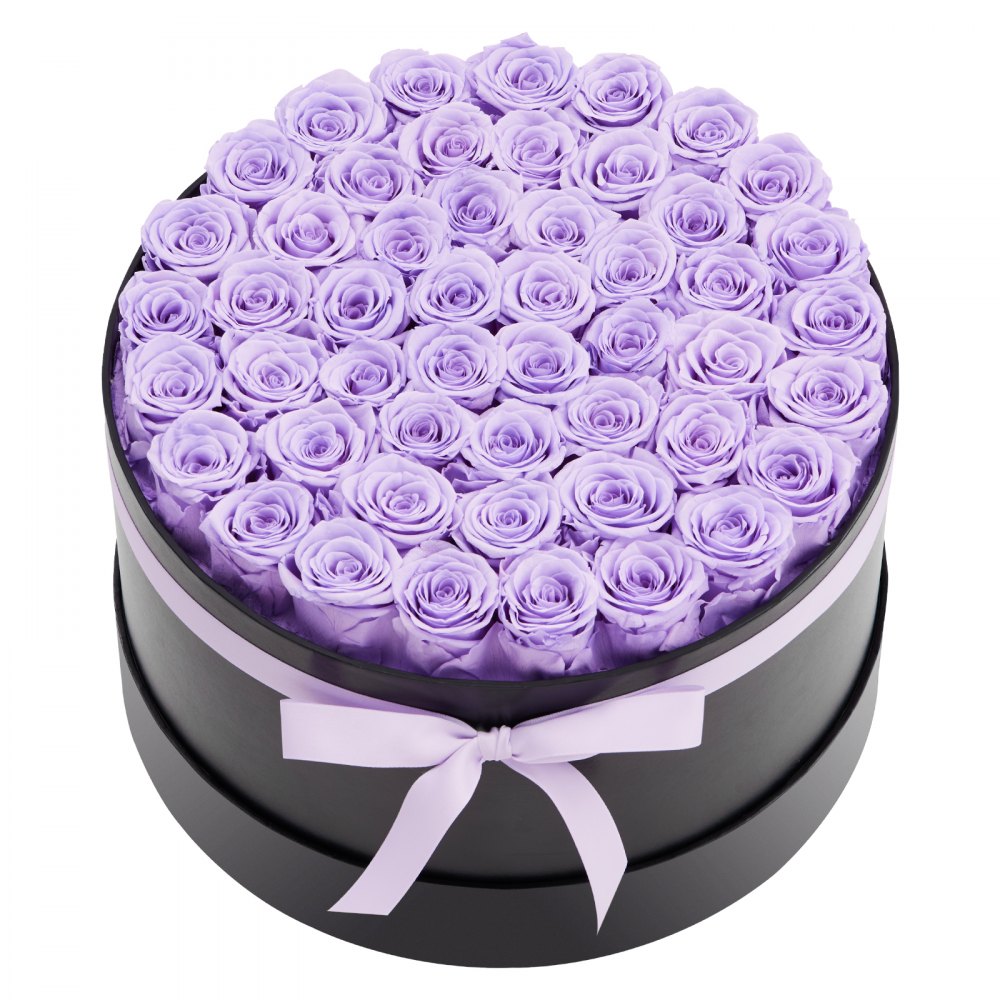 VEVOR 50x Eeuwige Rozen in een ronde doos, geconserveerd boeket, bloemengeschenkdoos voor uw vrouw, moeders, geliefden, voor bruiloften, Moederdag, Valentijnsdag, Kerstmis, lavendelpaars