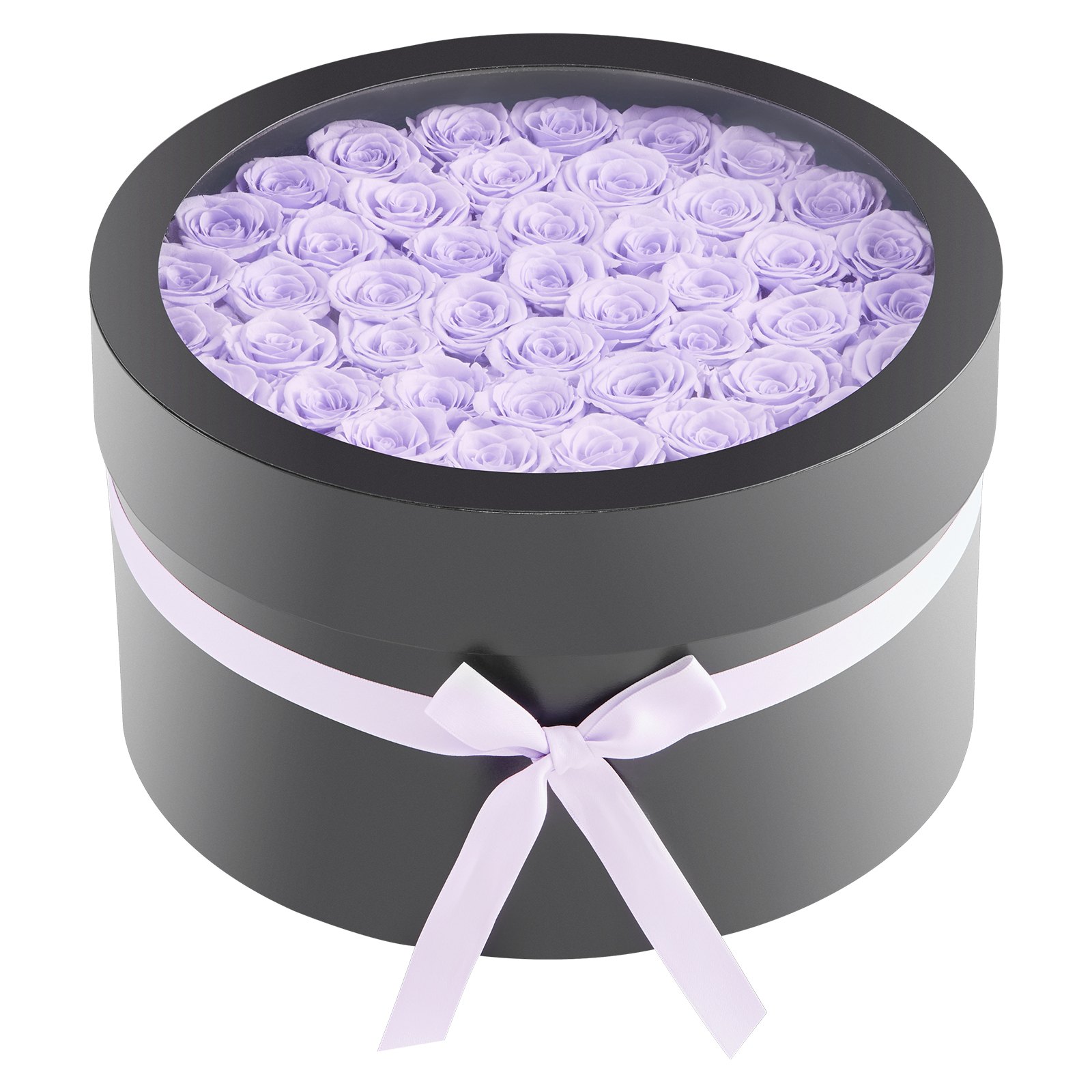 VEVOR 50x Eeuwige Rozen in een ronde doos, geconserveerd boeket, bloemengeschenkdoos voor uw vrouw, moeders, geliefden, voor bruiloften, Moederdag, Valentijnsdag, Kerstmis, lavendelpaars