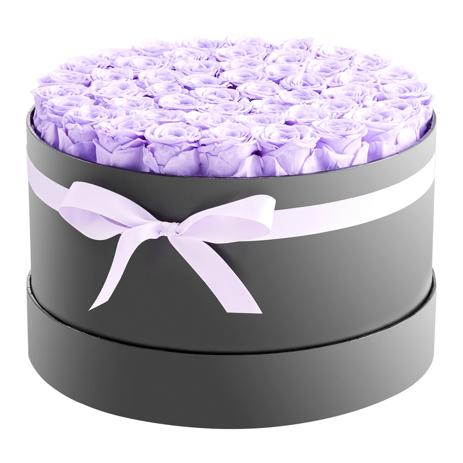 VEVOR 50x Eeuwige Rozen in een ronde doos, geconserveerd boeket, bloemengeschenkdoos voor uw vrouw, moeders, geliefden, voor bruiloften, Moederdag, Valentijnsdag, Kerstmis, lavendelpaars