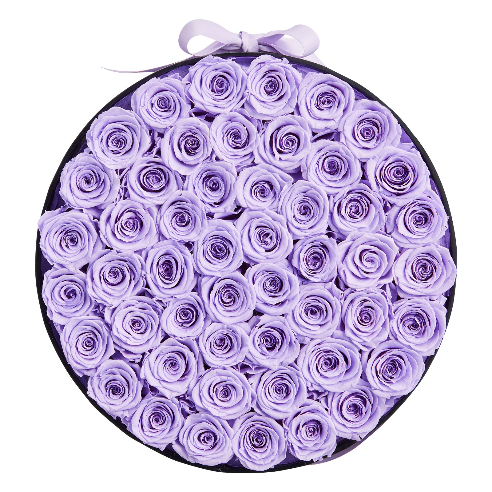 VEVOR 50x Eeuwige Rozen in een ronde doos, geconserveerd boeket, bloemengeschenkdoos voor uw vrouw, moeders, geliefden, voor bruiloften, Moederdag, Valentijnsdag, Kerstmis, lavendelpaars