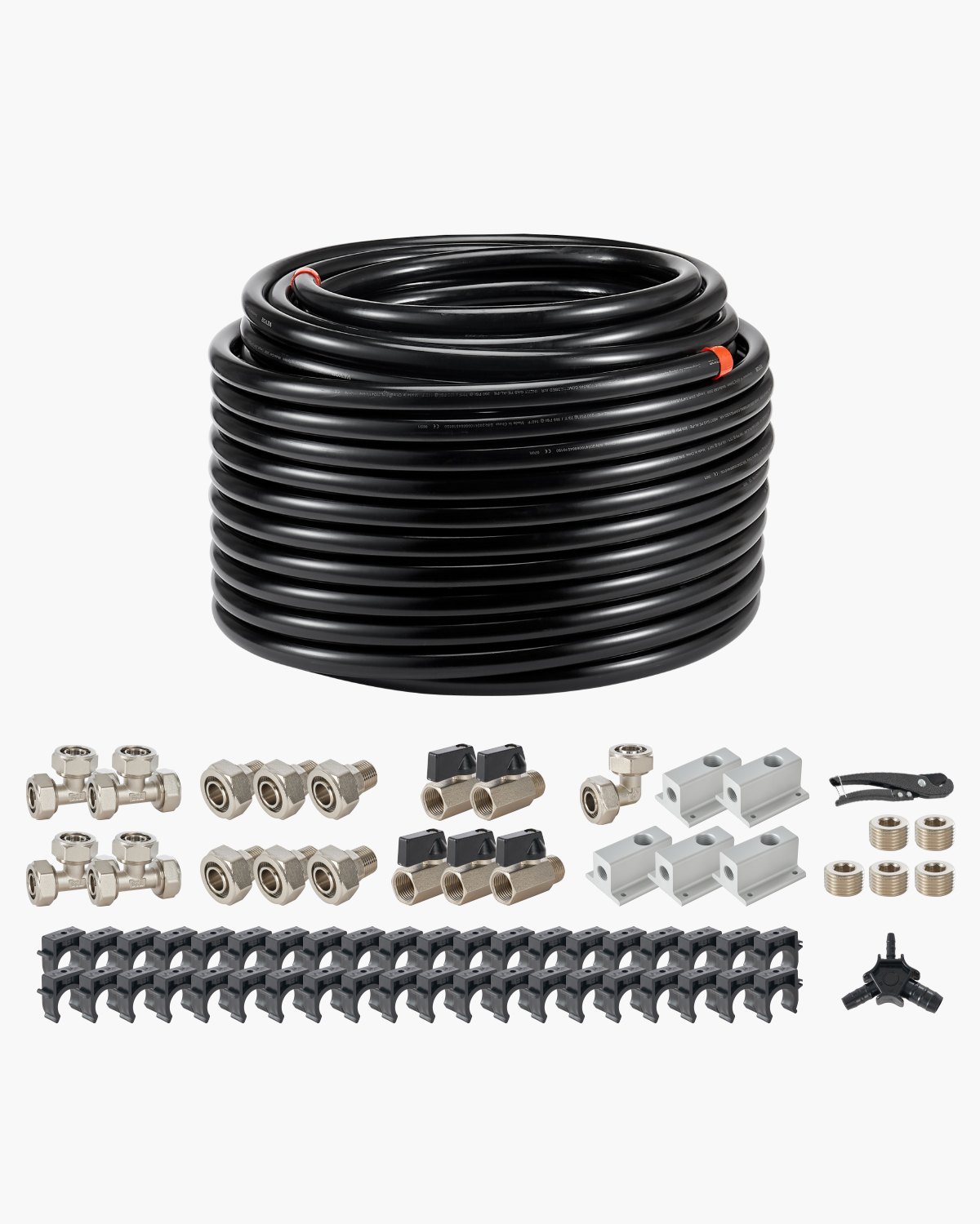 VEVOR Luchtcompressor Leidingkit, 60,96 m x 19,05 mm Persluchtslang, HDPE Aluminium Persluchtleidingsysteem, Eenvoudig te installeren, Persluchtleidingkit voor Garagewerkplaatsen, Zwart