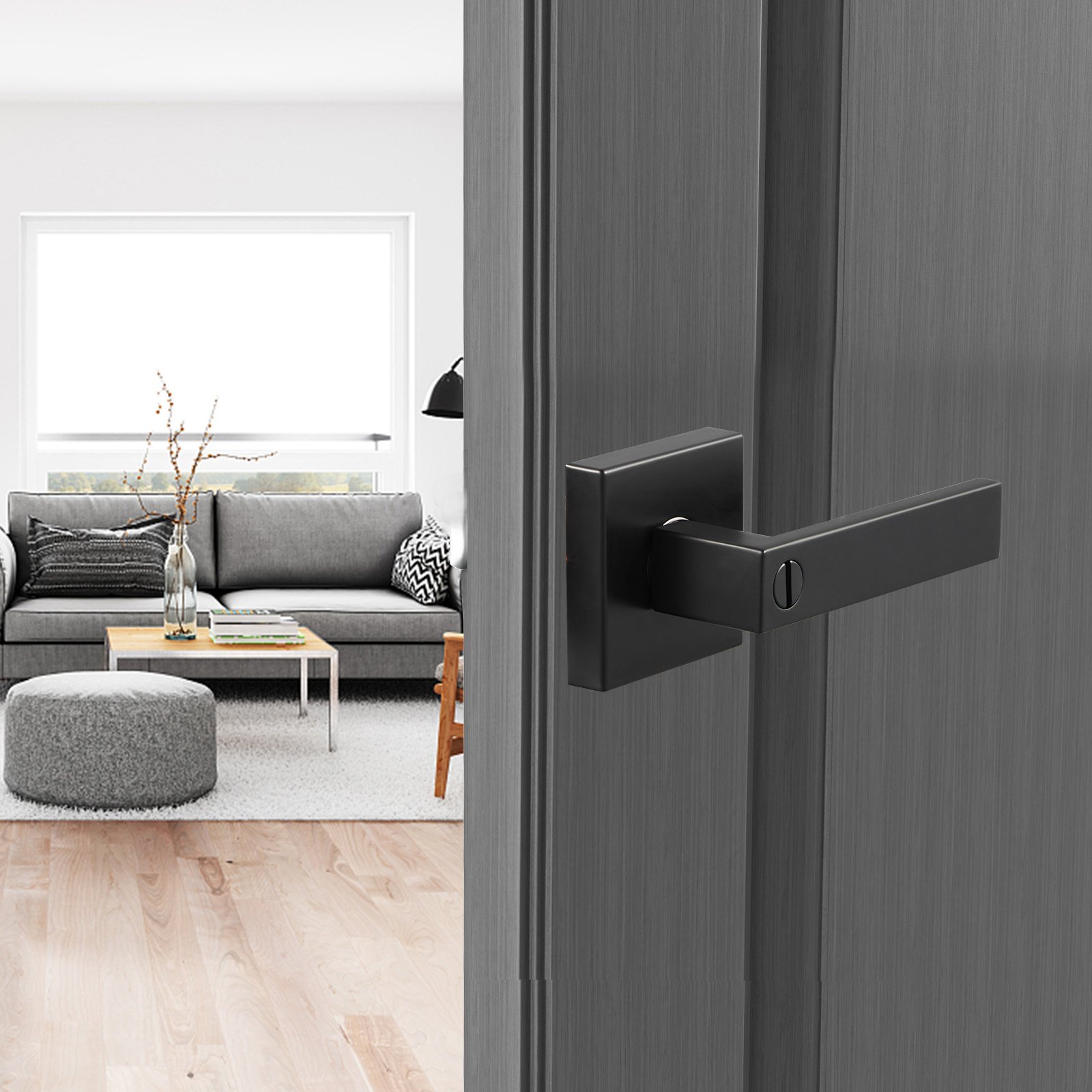 VEVOR privacy deurklink, matzwarte deurklink, links- of rechtsdraaiende omkeerbare hendel met slot, 45° draaiing voor het openen, vierkante deurbevestiging voor slaapkamer en badkamer