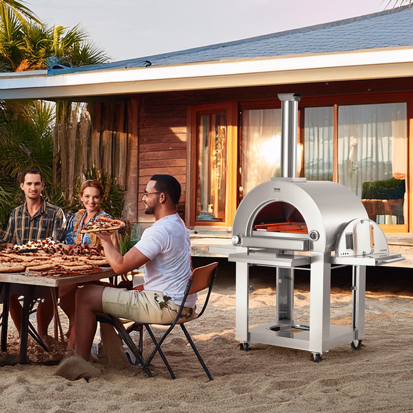 VEVOR 22" Outdoor Pizza Oven Draagbare Pellet/Gas Oven met Wielen voor Camping