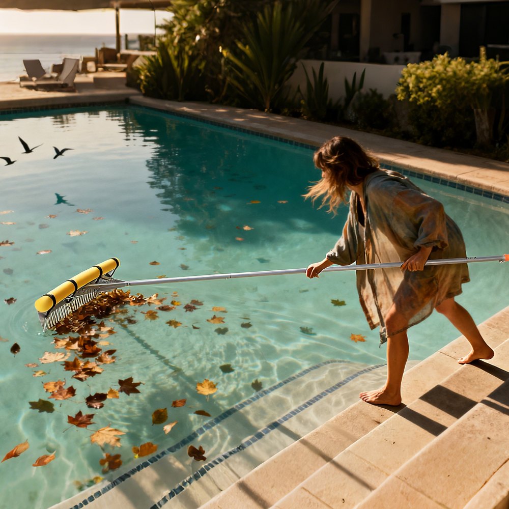 VEVOR Landscape Rake, 914 mm Wide Head 3380 mm Handle, Large Heavy Duty Aluminum Landscaping Leaf Rake Tool, Asphalt Level for Loosening Soil, Garden & Yard, Pond Gravel & Beach Lawn Care, 15.8m Rope