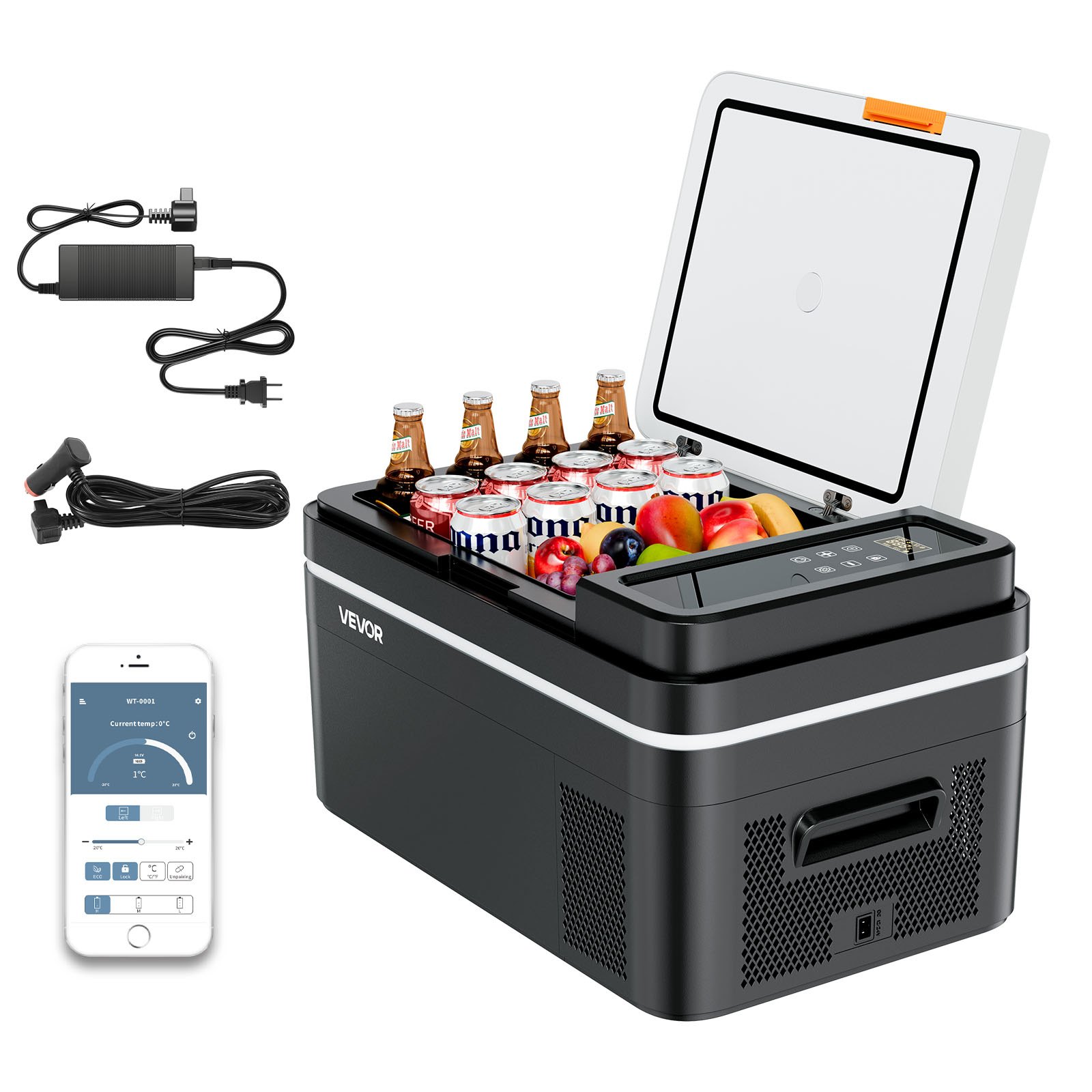 VEVOR Compressor Koelbox 22 L, 12/24V DC Elektrische Vriezer met App-bediening, 100–240V AC Autokoelkast voor Kamperen, Reizen, Vrachtwagens, Vissen, 45W Thermo-elektrische Draagbare Koelbox