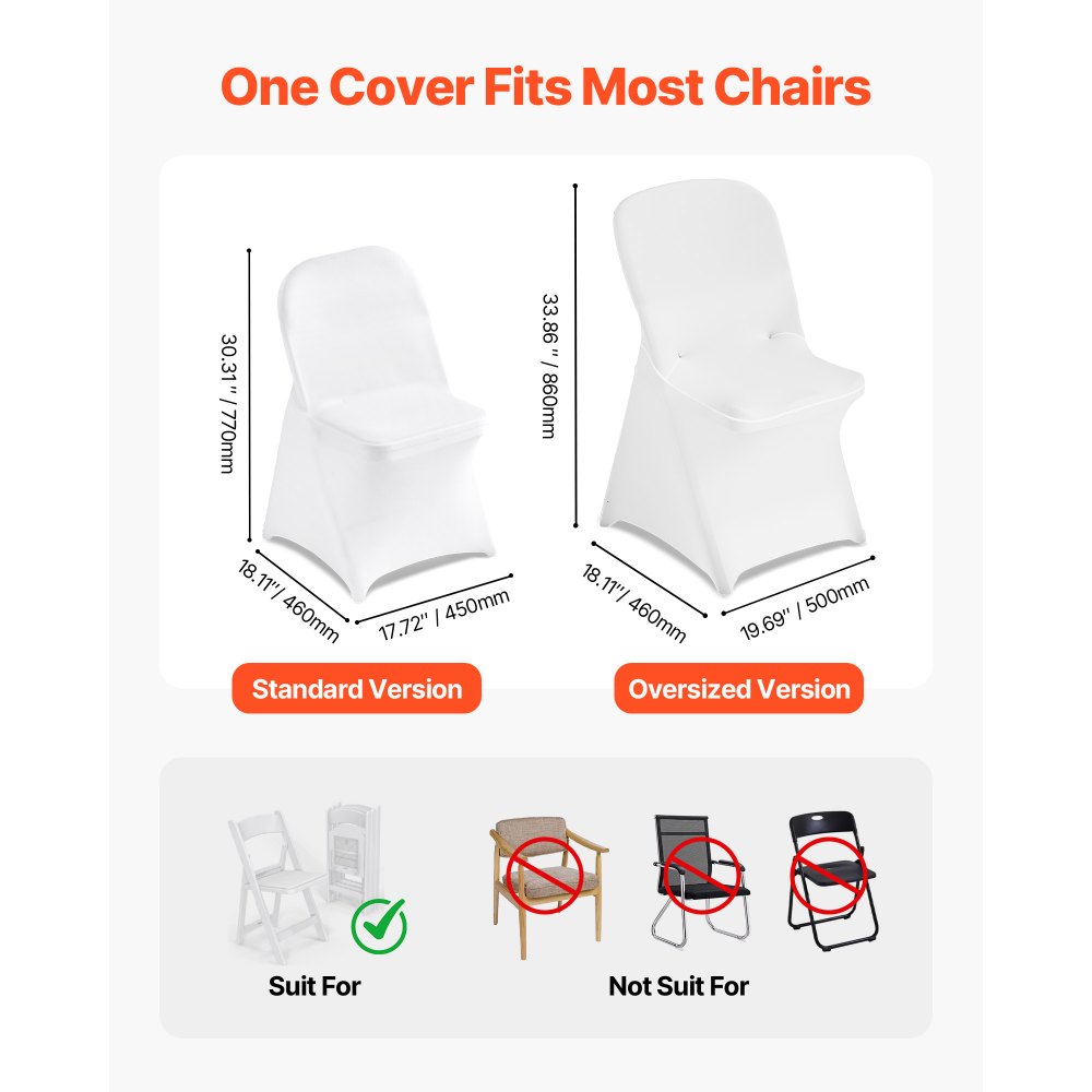 VEVOR stoelhoezen, 30 stuks, wasbare en afneembare stoelhoezen van polyester-spandex voor bruiloften, diners, banketten en restaurants, geschikt voor stoelen (46 x 50 x 86 cm), wit