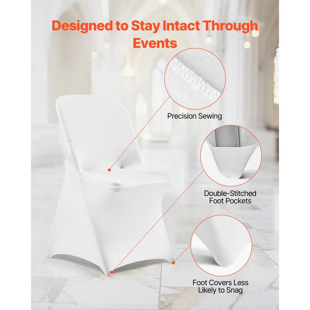VEVOR 30 Pcs White Chair Covers, Polyester Spandex Chair Cover, Stretch Slipcovers for Wedding Party Dining Banquet Flat-Front Chair Covers, Fits Chair Measures up to 18.11 x 19.69 x 33.86 inch