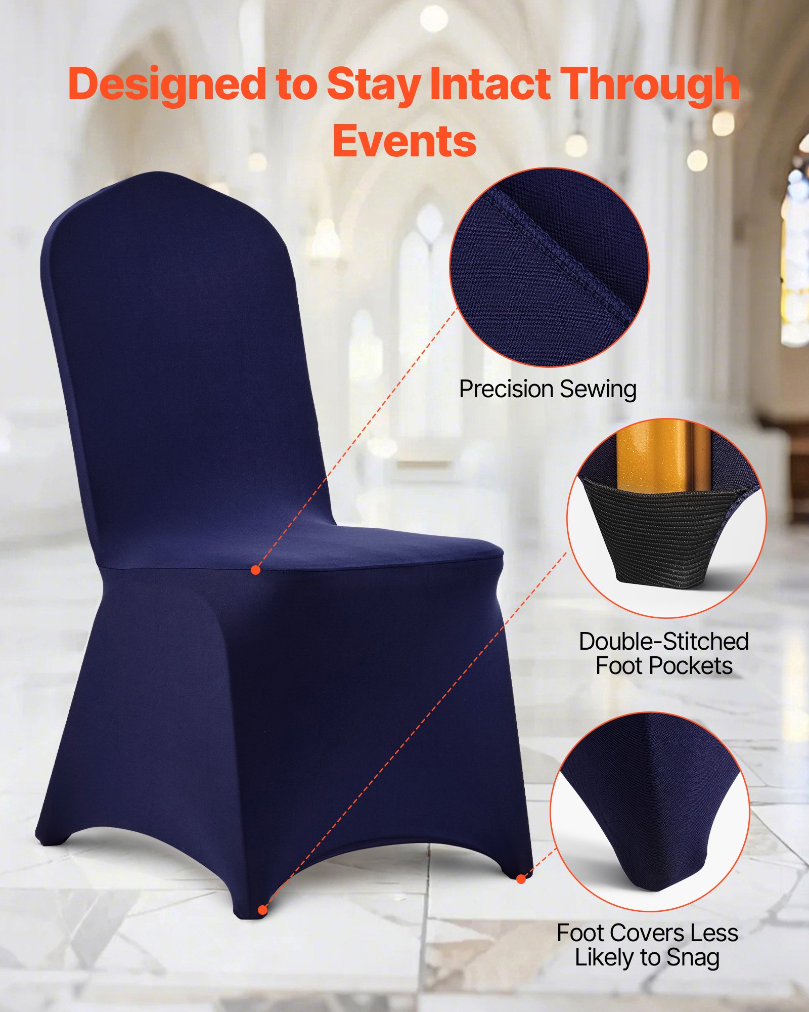 VEVOR stoelhoezen, 50 stuks, wasbare en afneembare stoelhoezen van polyester-spandex voor bruiloften, diners, banketten en restaurants, geschikt voor stoelen (51 x 45 x 95 cm), marineblauw